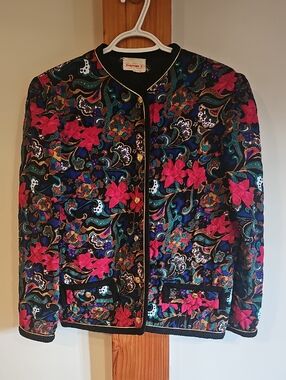 Vintage Floral Quilted Jacket With Gold Buttons